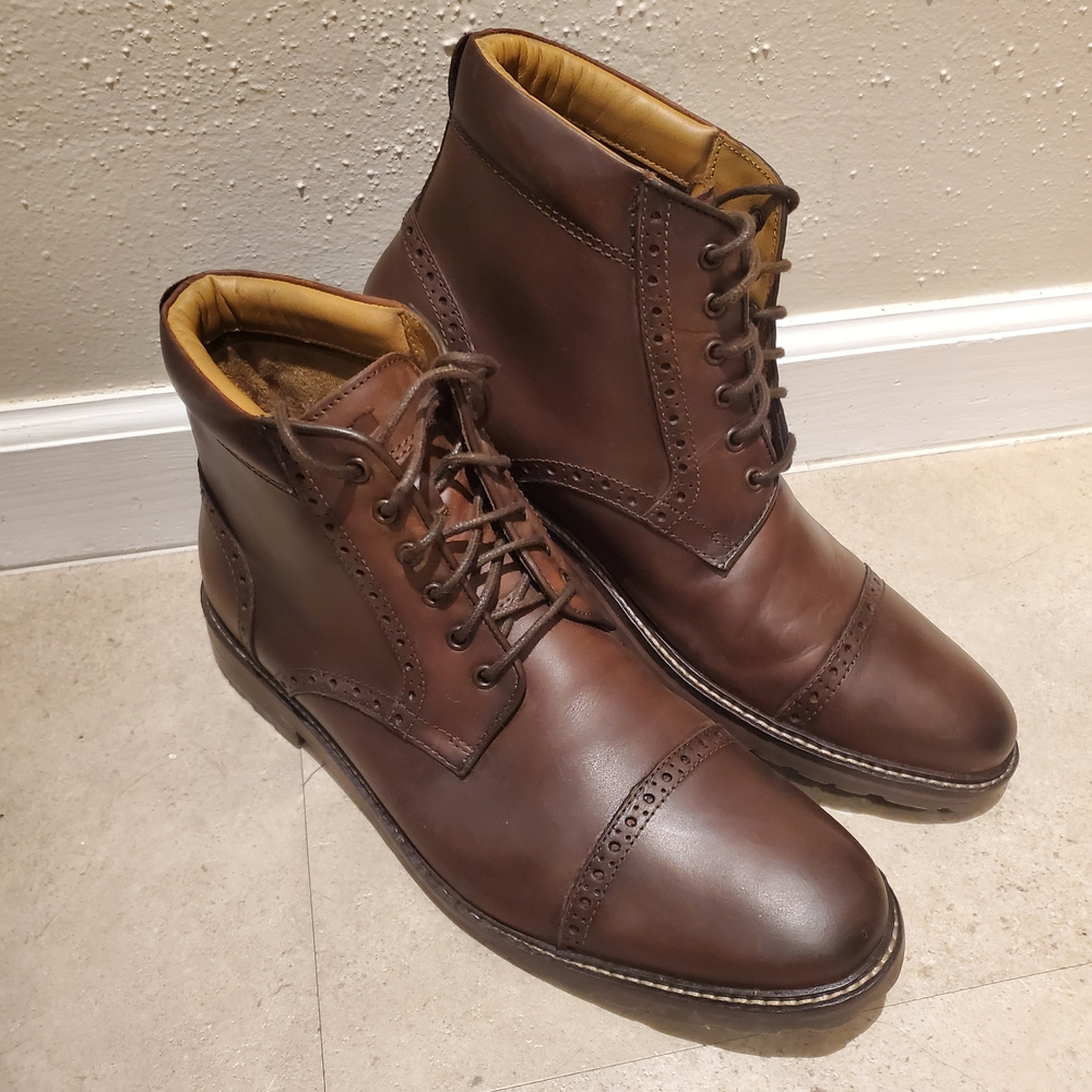 Florsheim Dark Brown Leather Lace-Up Boots Cap Toe 13